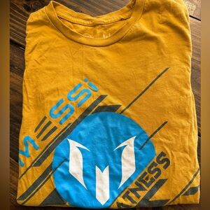 Hard Rock Cafe Messi Mustard Yellow Tee with White and Teal Logo Print (M)